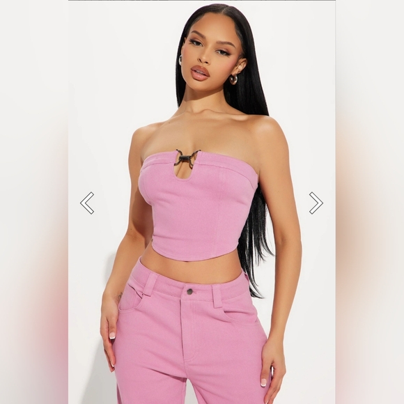 NWT Fashion Nova Pink Denim 2PC Wide Leg Set - Picture 4 of 8